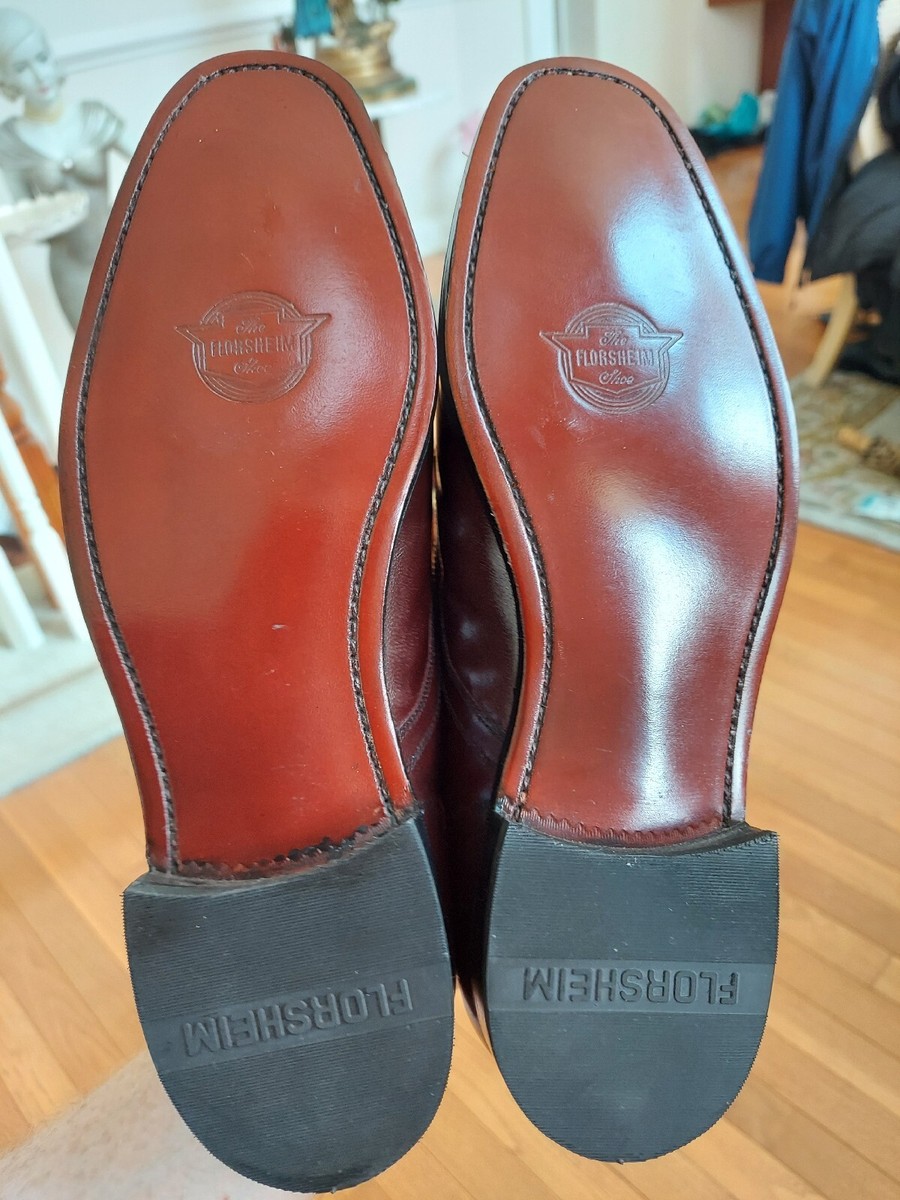 Vintage Florsheim Size 9.5D Burgundy Leather Apron Toe Derby Dress Shoe 33617 NOS Florsheim 33617 Burgundy Kidskin Leather Apron Toe Derby  main image 4