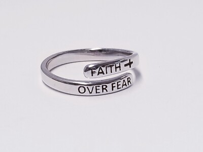 Always Blessed ''FAITH OVER FEAR'' Sterling Silver Cross Ring Sz 7