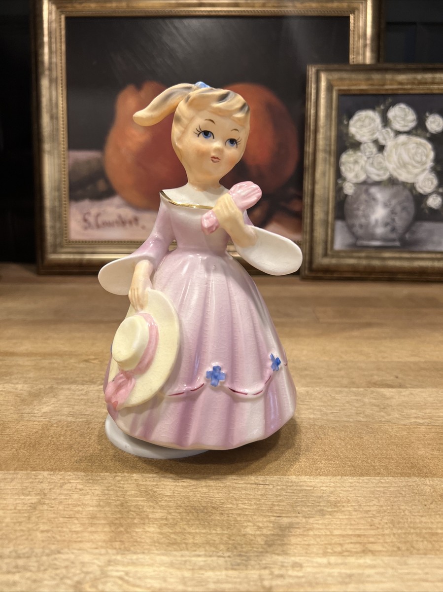 Vintage Porcelain Girl Figurine Schmid Brothers INC Music Box