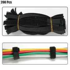 200 Pcs 9" Reusable Hook Loop Cable Ties Cord Wire Strap Wrap Holder Black