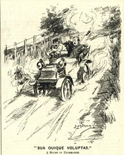 EARLY AUTOMOBILE / MOTORING CARTOON HUMOR - Vintage 1901 Punch Illustration