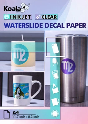 Koala Inkjet Waterslide Decal Paper Clear Water Slide Transfer 8.3"x11.7" A4 5PK - Image 1 of 4