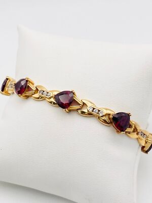 925 sterling silver 18k gold vermeil trillion cut lab-grown ruby tennis bracelet