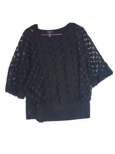 Womens 1X plus size Alfani blouse Black sheer arms Polkadot layered sexy casual
