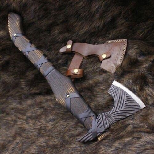 2 CUSTOM HAND MADE CARBON STEEL HUNTING VIKING TOMAHAWK HATCHETS AXE BEST GIFT - Picture 4 of 7