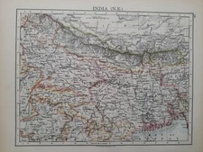 1902 MAP INDIA NORTH EAST - OUDH ASSAM BHUTAN NEPAL