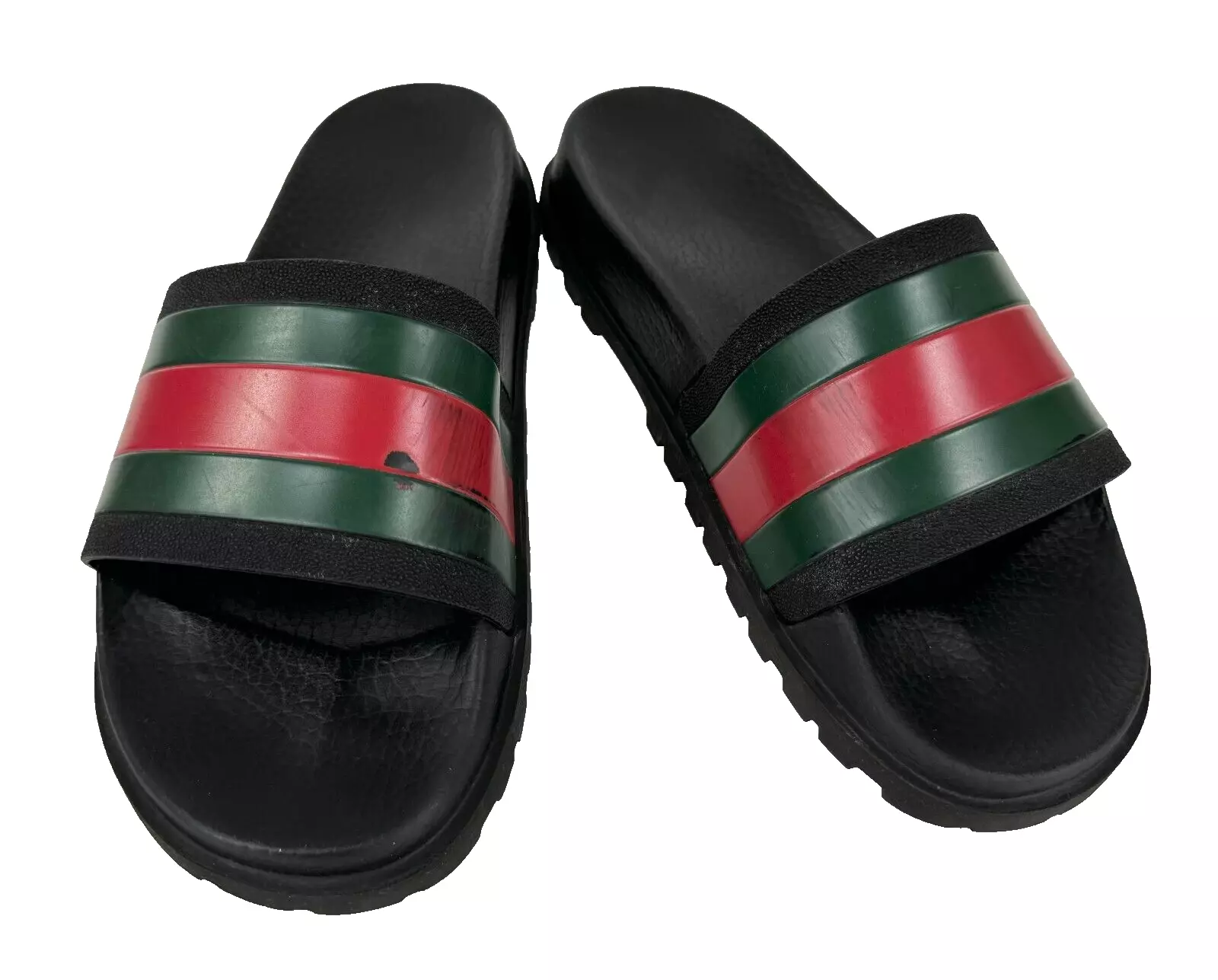 Gucci Auth Hommes 6,5 US 6 UK 40 EU Noir Web Caoutchouc Piscine Slides Sandales Chaussures