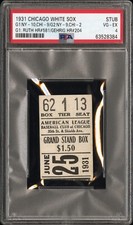 BABE RUTH HR #581 LOU GEHRIG HR #204 TICKET STUB 1931 YANKEES 6/25 POP 1🔥PSA 4