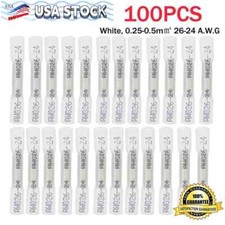 White 26-24AWG Heat Shrink Butt Wire Splice Connectors Seal Crimp Terminals 100X