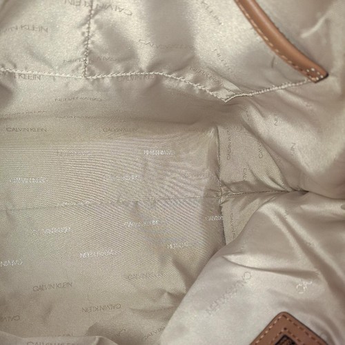 Calvin Klein Sonoma Straw Beige & Light Brown Woven Magnetic Tote Bag Purse - Picture 11 of 12