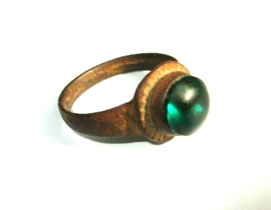 Medieval ancient bronze ring with green stone Roman eBay