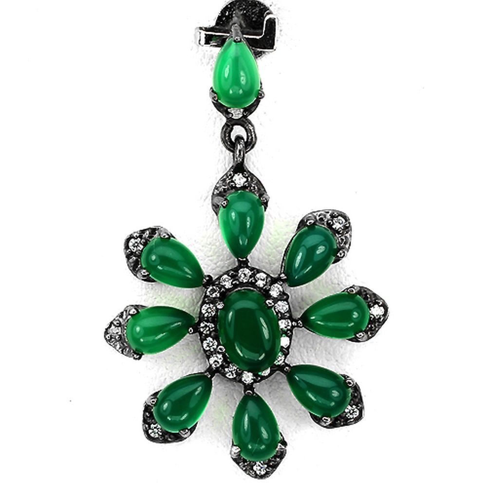Pendentif Aventurine verte et sa chaîne en argent 925 rhodié noir pour homme et femme