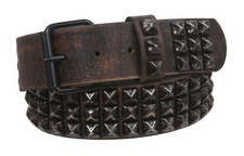  Row Punk Rock Star Distressed Black Studded Full Grain Cowhide Leather Bel