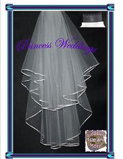 215- White or Ivory 2 Tier Wedding Bridal Veil Satin and Pearls with comb
