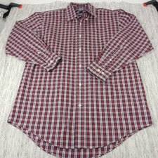 Lands End Mens 16-32 Traditional Fit Supima Pinpoint Button Up Shirt Blue Plaid