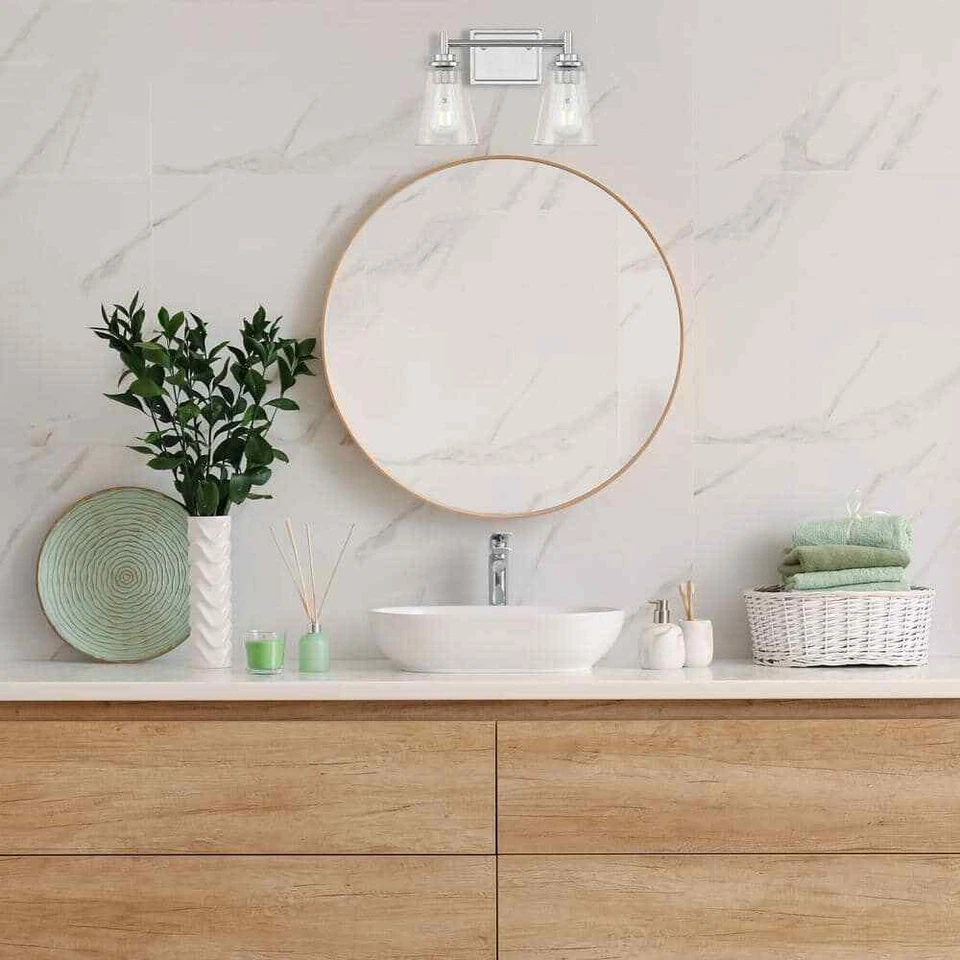 Hampton Bay Wakefield 15 in. 2-Light Chrome Modern Vanity w/Clear Glass Shades - Image 2 of 4