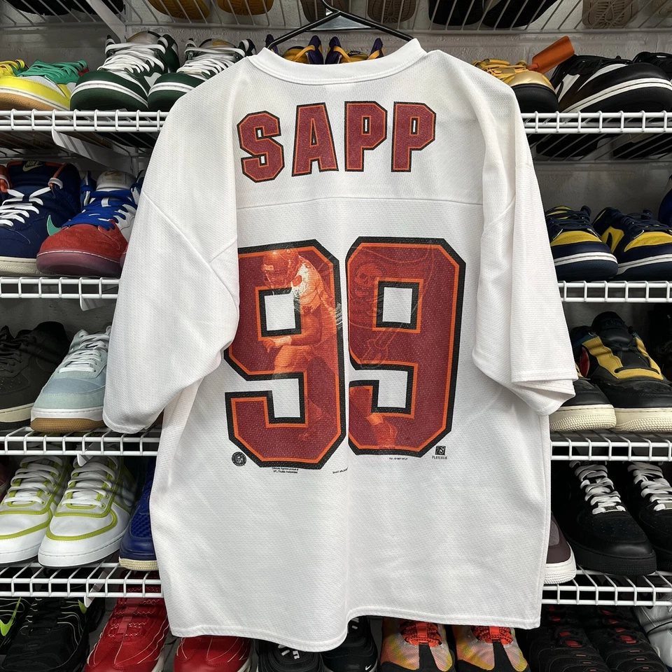 Camiseta deportiva rara vintage 1997 auténtica de los Buccaneers Warren Sapp hecha en EE. UU. para hombre talla L Foto 4 de 4