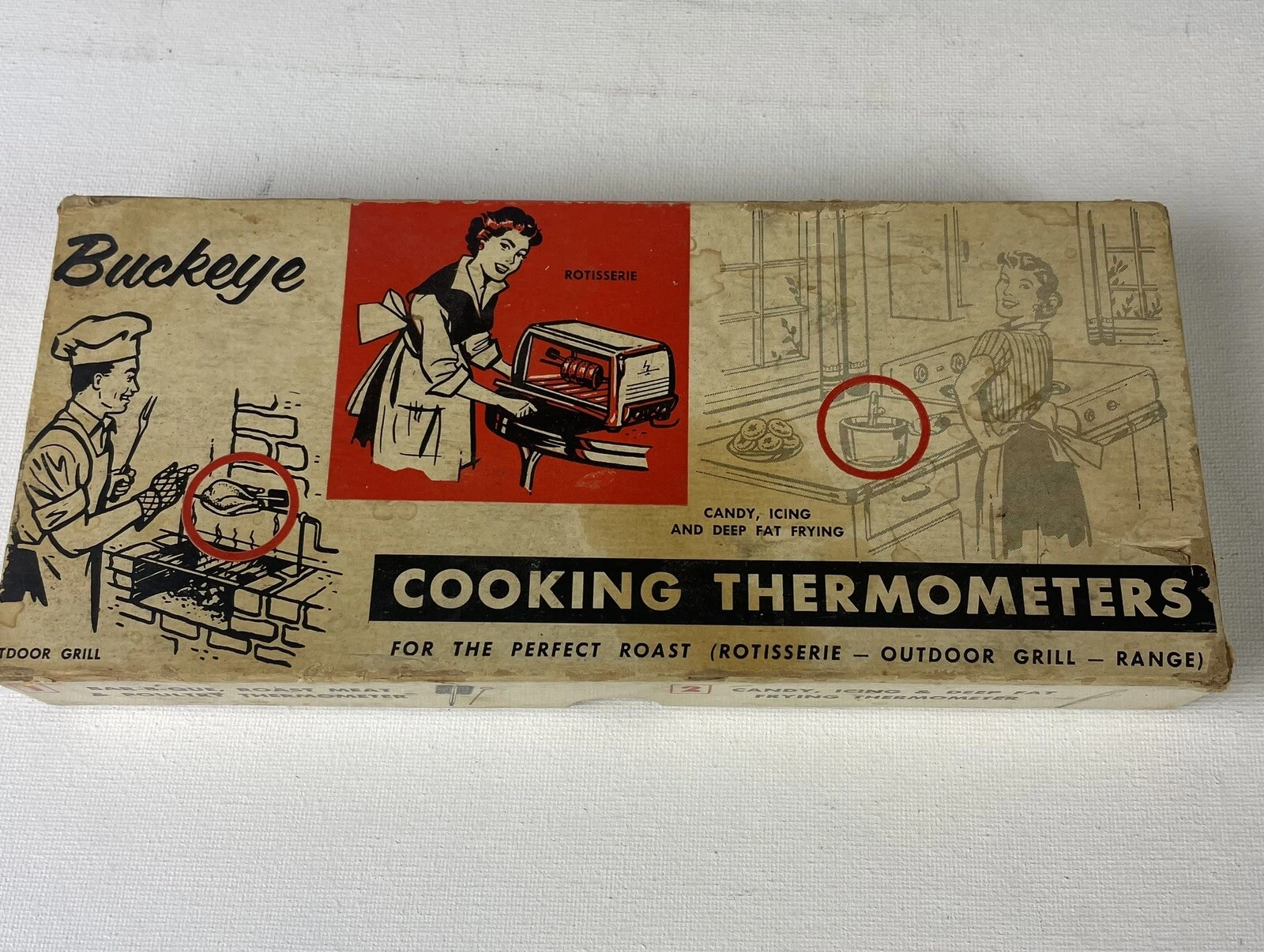 Buckeye Cooking Thermometer, Meats, Candy, Deep Fry, Vintage 1950’s Original Box