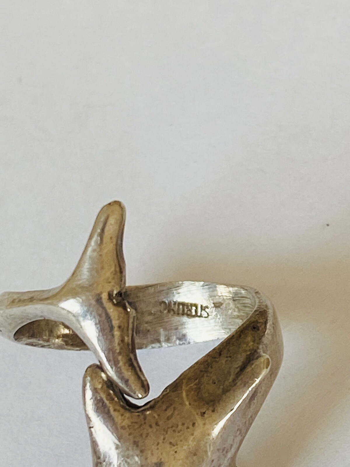 Vintage Solid Sterling Silver Dolphin Bypass Ring… - image 8