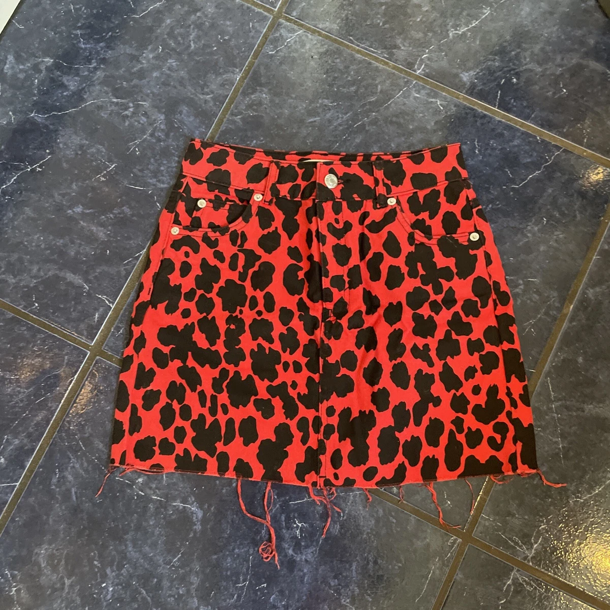 Red leopard print mini skirt discount