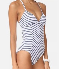 One Piece Swimsuit SPLENDID - Womens Large Blue/White Striped SP48567
