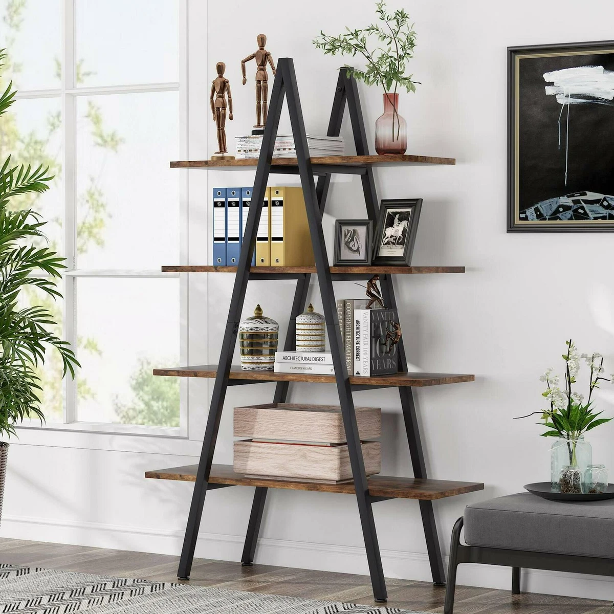 Ladder bookshelf with storage deals