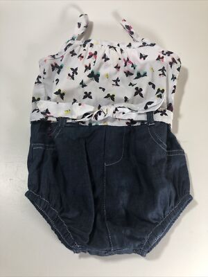 Baby Girl US POLO ASSN Butterfly Tank Denim Romper Size 6/9 Months One Piece