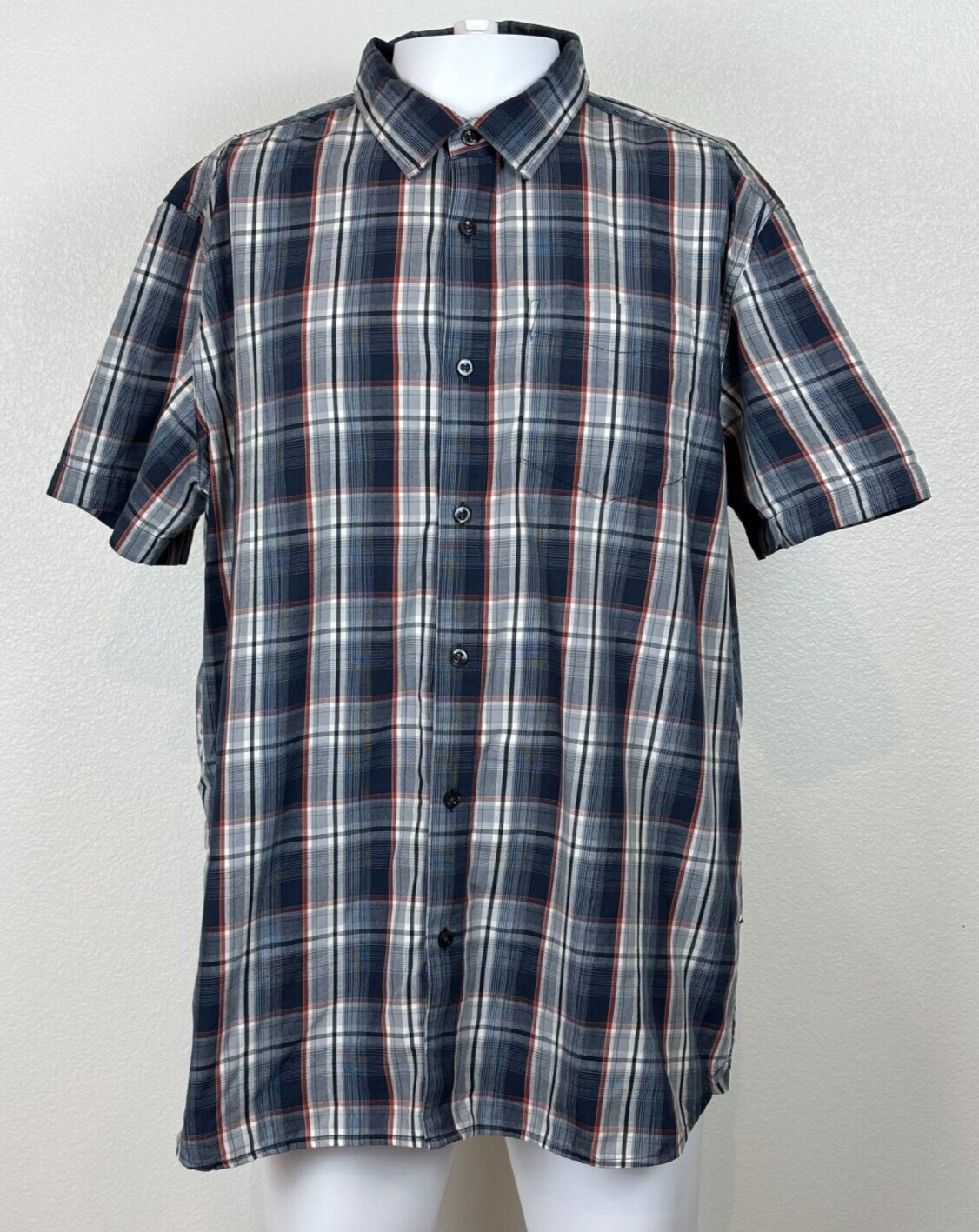 North Face Mens XL Blue Plaid Short Sleeve Button Down Shirt Outdoor Classic Excellent Condition  