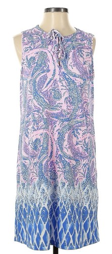 EUC LILLY PULITZER SLEEVELESS DRESS PINK BLUE GATOR ALLIGATOR PRINT SIZE M