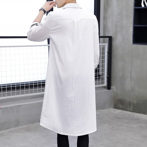 M-3XL Korean Mens 3/4 Sleeve Slim Fit Long Shirts Casual Tops Coats Outwear HOT - Picture 5 of 11