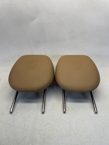 06-10 Porsche Cayenne 955 Turbo S Front Seat Headrests w/Crest Leather OEM PAIR - Picture 2 of 16