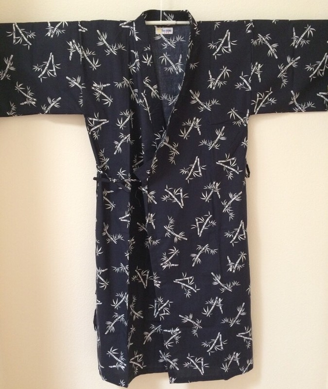 Men Bamboo Art Kimono Yukata 65%Cotton/35%Polyester Japanese Bathrobe Gown 57"