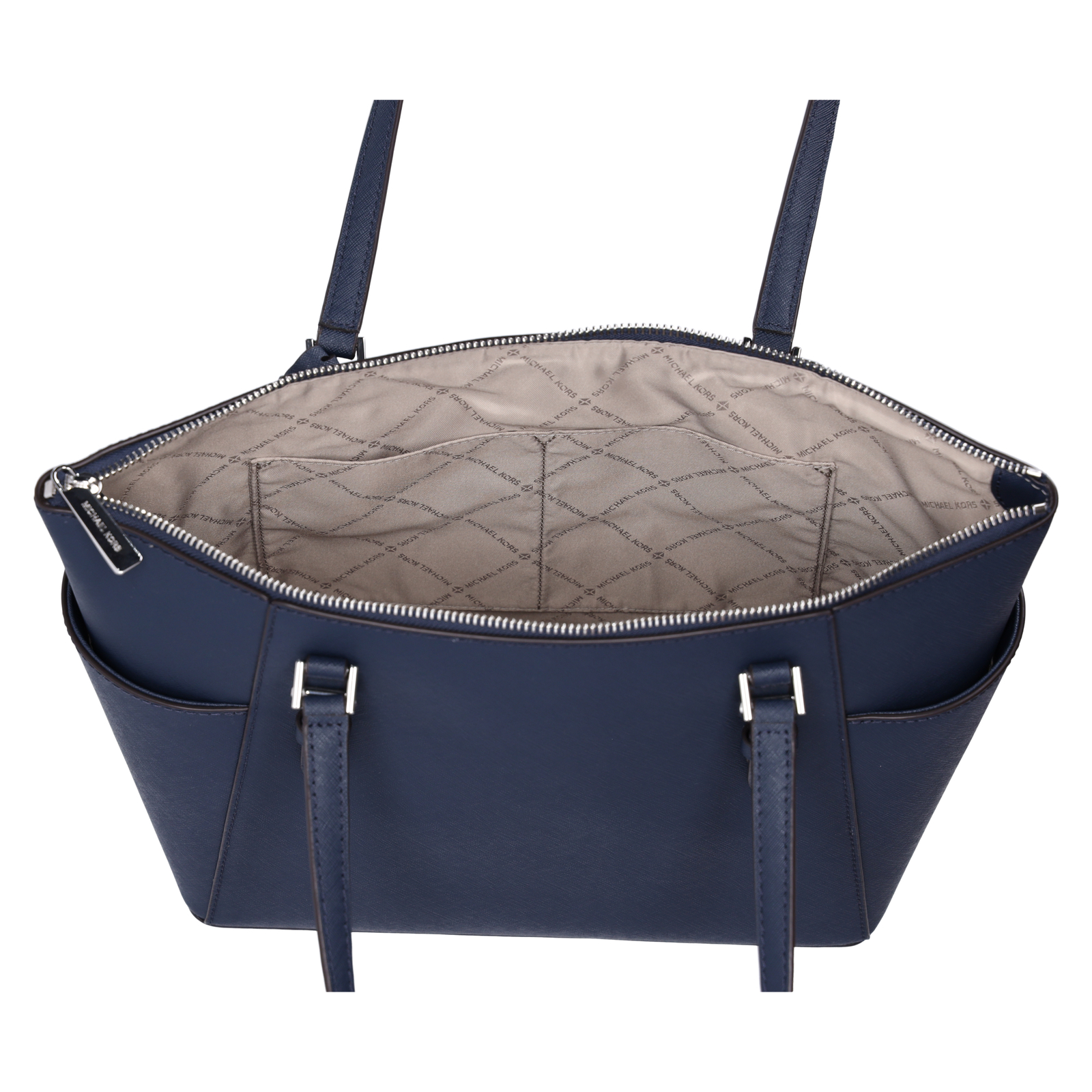 Michael Kors Charlotte Top Zip Tote Shoulder Bag Navy Saffiano 