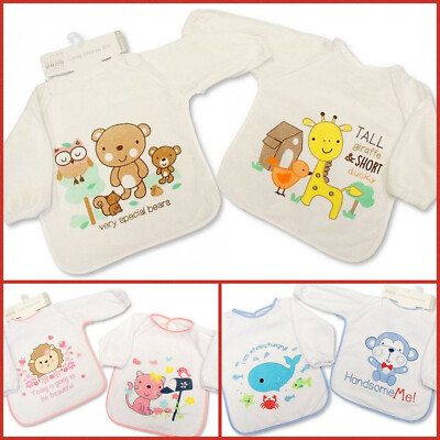 BABY BOYS GIRLS LONG SLEEVE TERRY TOWELLING WATERPROOF PEVA TODDLER PLAY  BIBS UK - Main Image