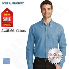 Port Authority Mens Denim Shirt Long Sleeve Button Down Pocket Shirt S600
