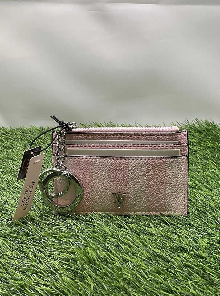 Victoria’s Secret Pink/White Strip Card Holder Keychain - Image 2 of 4