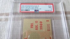 RARE 1969 Woodstock Friday Green Full Concert Ticket PSA 9 Full MINT SN 01101 D