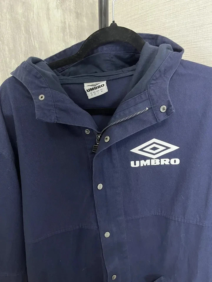 Vintage Umbro Navy Blue Hooded Parka Jacket Logo Print - Image 3 of 4