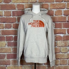 The North Face Women's Taupe and Orange Logo Pullover Hoodie Sweatshirt Medium