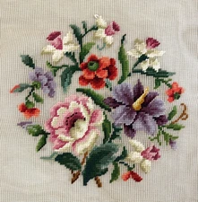 Bucilla Decorator Needlepoint Canvas Preworked Floral Vintage 27x27 Design 10x11