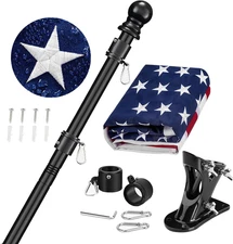 American Flag Pole Kit for House outside - Black Metal Flagpole 6 FT with Tangle