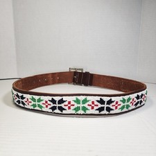 Vintage Southwest Handmade Seed Bead Leather Belt Blue White Red Green 1.5 X36