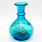 Fenton Kim Barley Signed Turquoise Art Glass Sea Scene Nautical Handpainted Vase