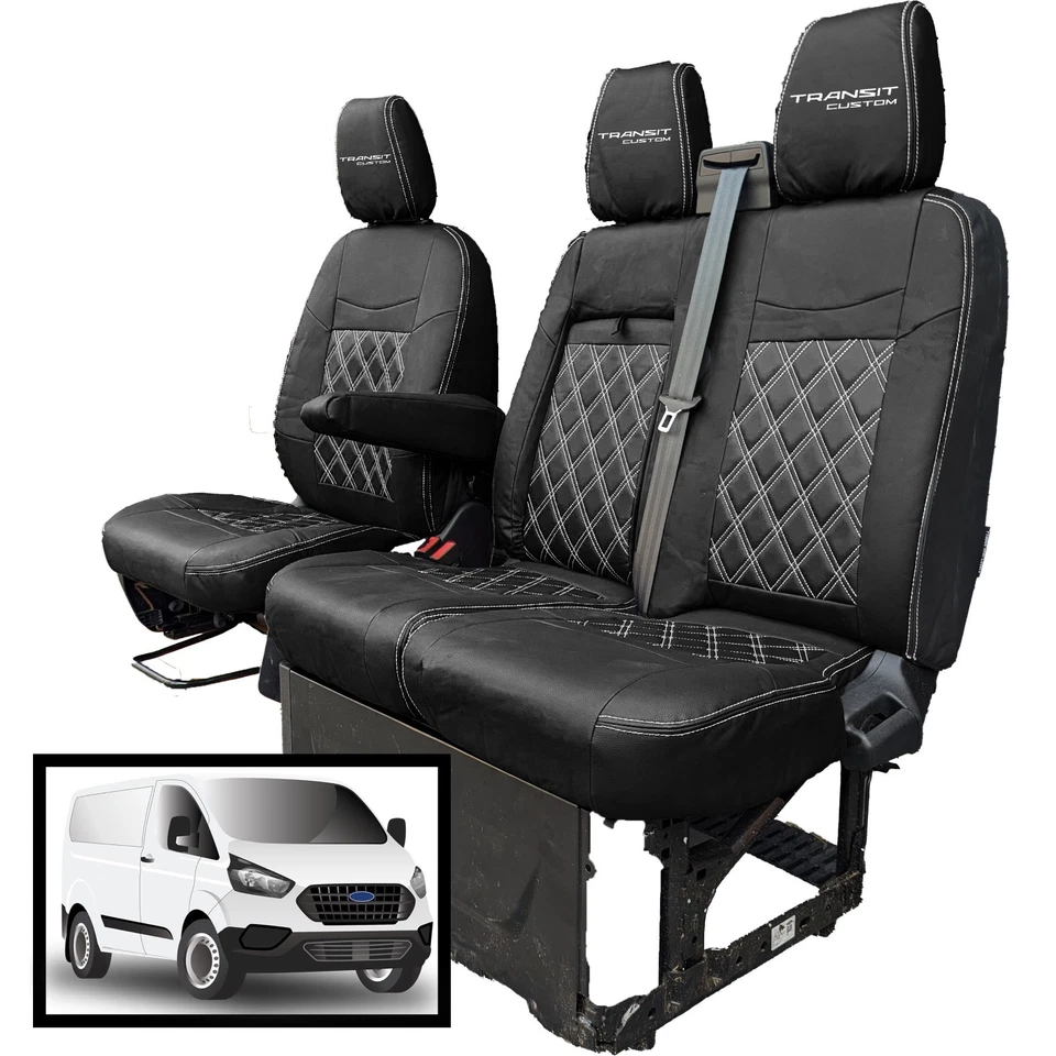 FORD TRANSIT CUSTOM FRONT SEAT COVERS LEATHERETTE WITH LOGO (2013 to 2023)  - Image 3 of 4