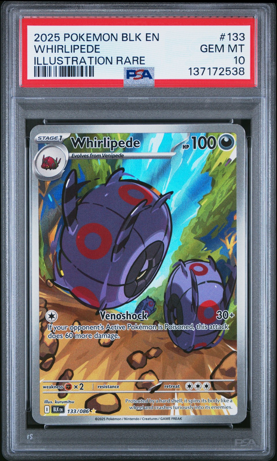 2025 POKEMON BLK EN-BLACK BOLT ILLUSTRATION RARE #133 WHIRLIPEDE PSA 10