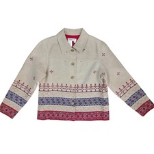 COLDWATER CREEK Linen Embroidered Jacket Sz PM Boho Artsy Folk Lagenlook Chic