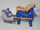 ELDRETH SANTA SLEIGH HORSE BLUE DECORATED STONEWARE