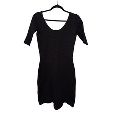 Elizabeth James Womens Lydia Bodycon Dress SM Black Scoop Neck Rib Texture Knit