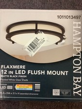 Hampton Bay Flaxmere 12 in. Modern Matte Black 3 CCT Integrated LED Flush Mount