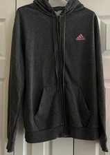 ADIDAS FULL ZIP HOODIE WOMEN S SIZE M POCKET PINK LOGOS FRONT DOWN ARM